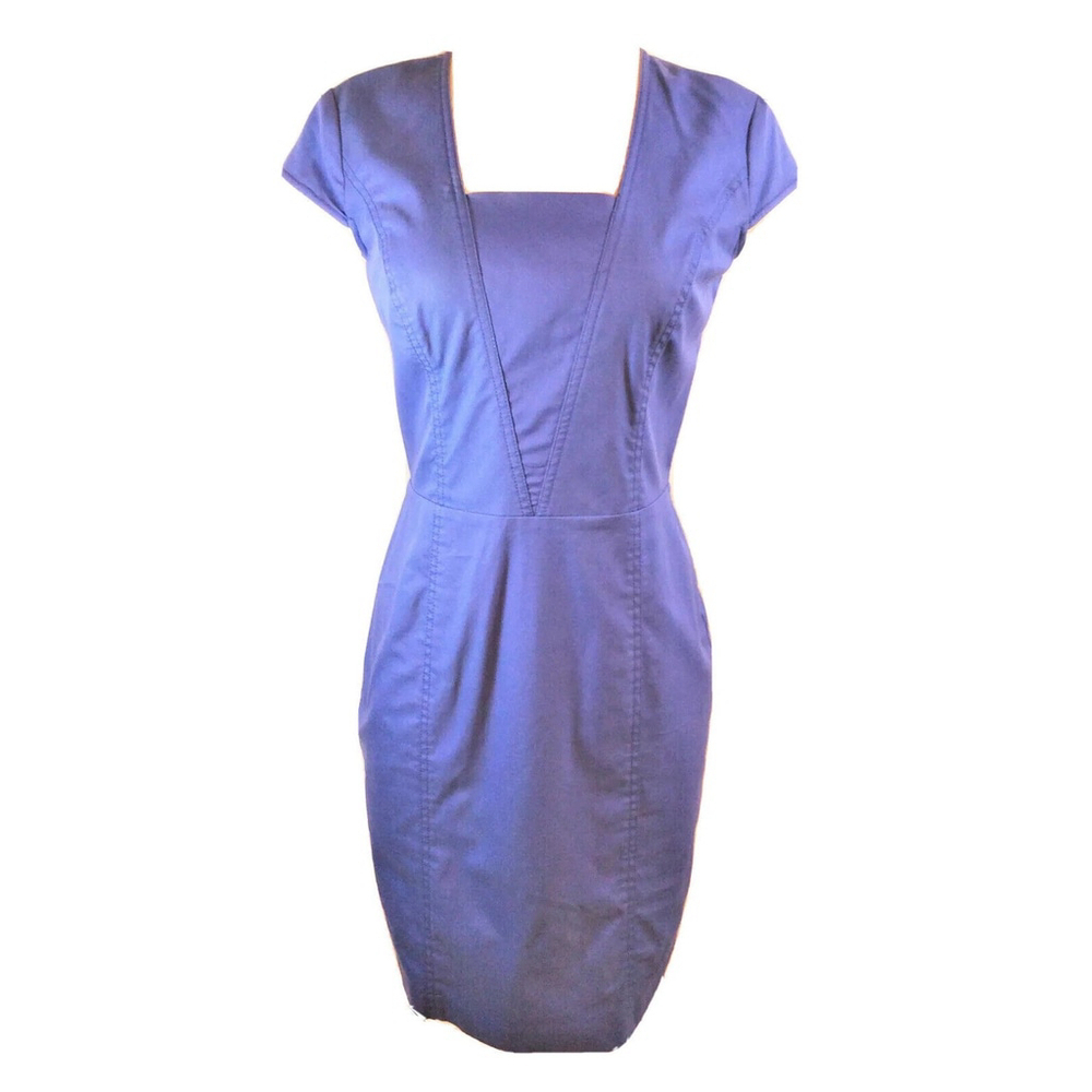 Marc New York Andrew Marc Dress Sz 4 Periwinkle Cap Sleeve Lined Kick Pleat